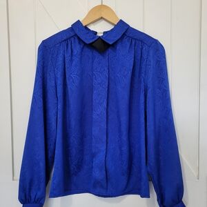 VTG Blue Paisley Long Sleeve Blouse ILGWU Union Made Women's Size M Made In USA